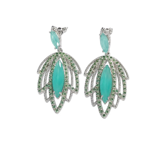 Warm Fortune 18K Gold Plated Leaf Cubic Zirconia Drop Earrings for Women Hypoallergenic - Valentine's Day, Mother's Day, Birthday Gift for Her