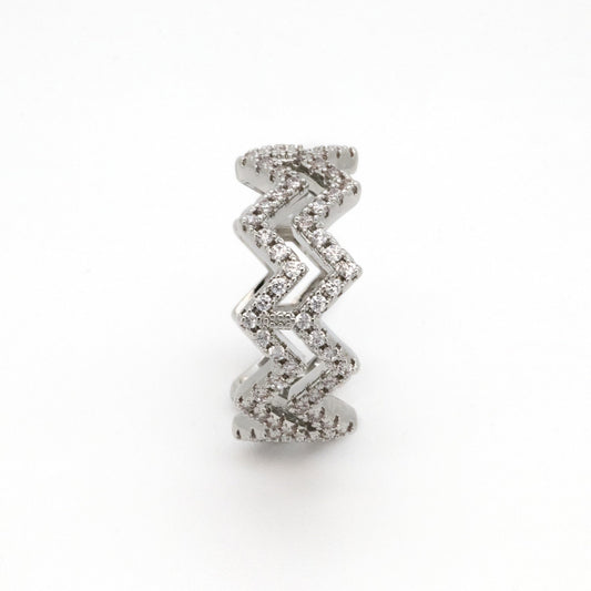 Warm Fortune Double Layer Wave Cubic Zirconia Ring for Women, 18K Gold Plated All-around Paved Band, Size 6-8