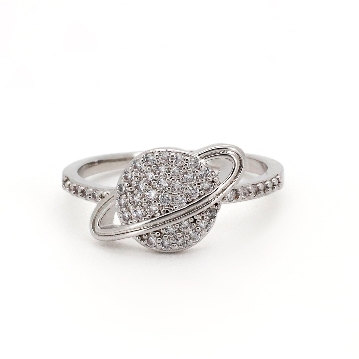 Warm Fortune Saturn Shaped Promise Ring for Her - 18K Gold Plated Cubic Zirconia, Stackable Gift Valentine's Day, Fashion & Daily Elegant Wear, Size 6.5-8