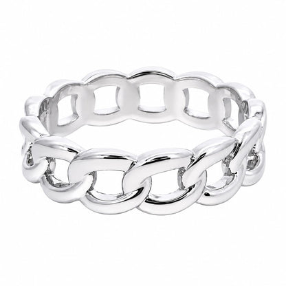 Warm Fortune Double Cuban Link Hollow Statement Ring for Women, 18K White Gold Plated Chunky Chain Band Minimalist Fashion Jewelry, Size 7-9