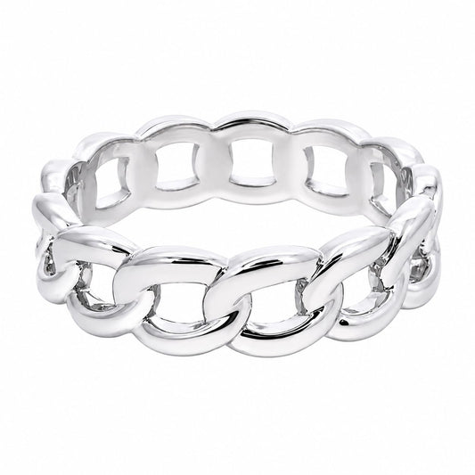 Warm Fortune Double Cuban Link Hollow Statement Ring for Women, 18K White Gold Plated Chunky Chain Band Minimalist Fashion Jewelry, Size 7-9