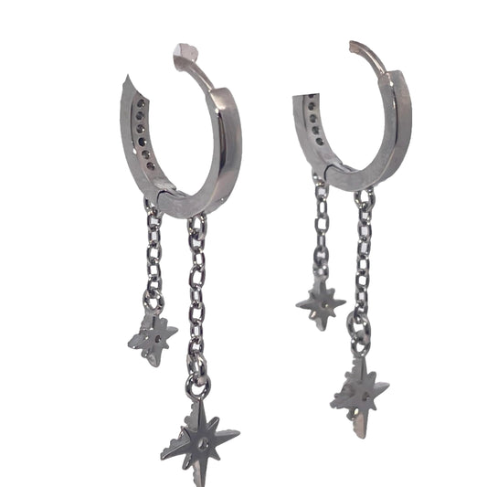 Warm Fortune 18K gold plated star and chain-link CZ drop earrings