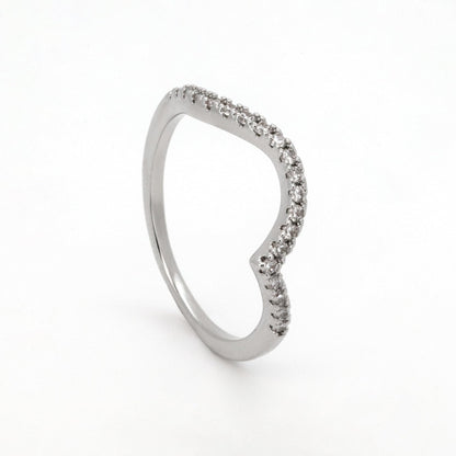 Warm Fortune V-Shape Pave CZ Stackable Band Ring for Women,18K Gold Plated Curved Wave Promise Wedding Jewelry Gift, Size 6-9