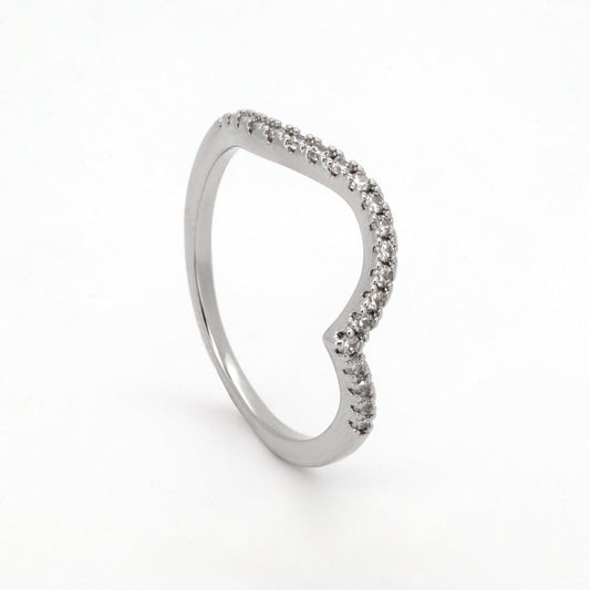 Warm Fortune V-Shape Pave CZ Stackable Band Ring for Women,18K Gold Plated Curved Wave Promise Wedding Jewelry Gift, Size 6-9