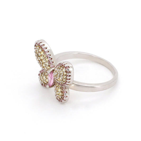 Warm Fortune Colorful Butterfly Promise Ring for Her - 18K Gold Plated Cubic Zirconia, Romantic Valentine's Day Gift, Fashion Statement Jewelry, Size 9