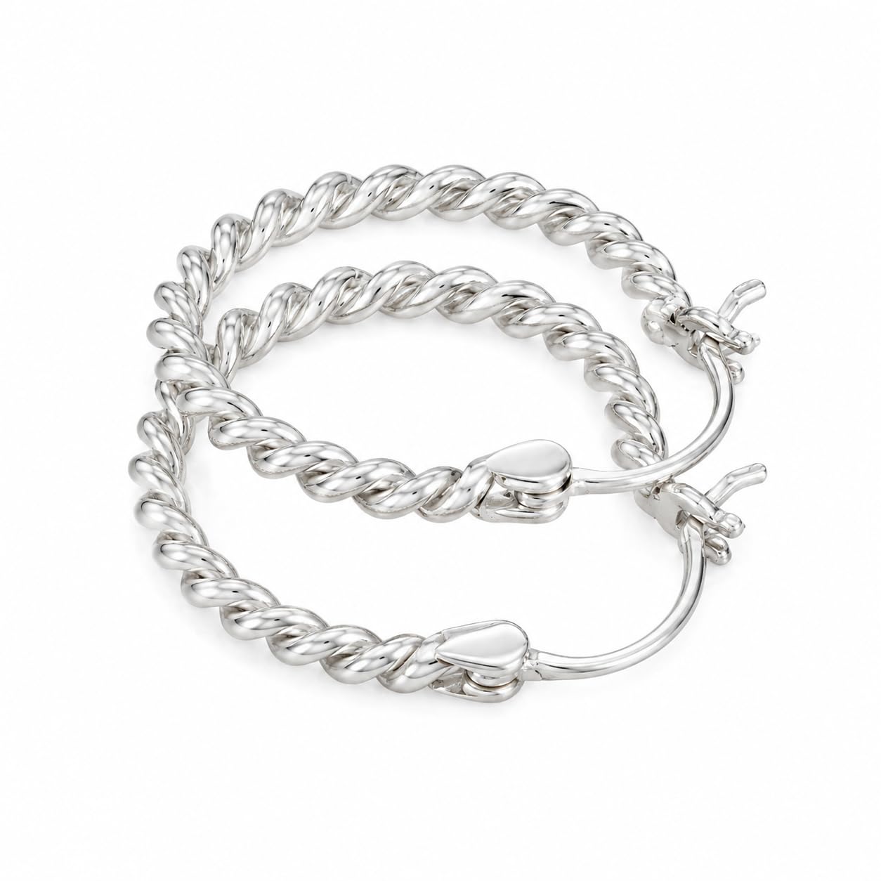 Warm Fortune 18K White Gold Plated Twisted Rope Hoop Earrings