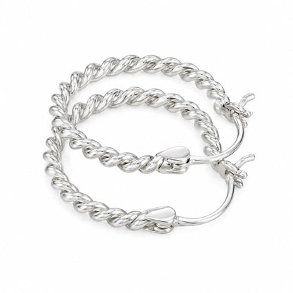 Warm Fortune 18K White Gold Plated Twisted Rope Hoop Earrings