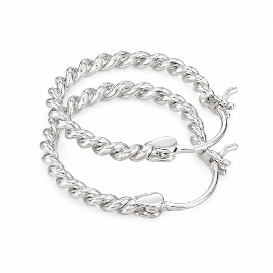 Warm Fortune 18K White Gold Plated Twisted Rope Hoop Earrings