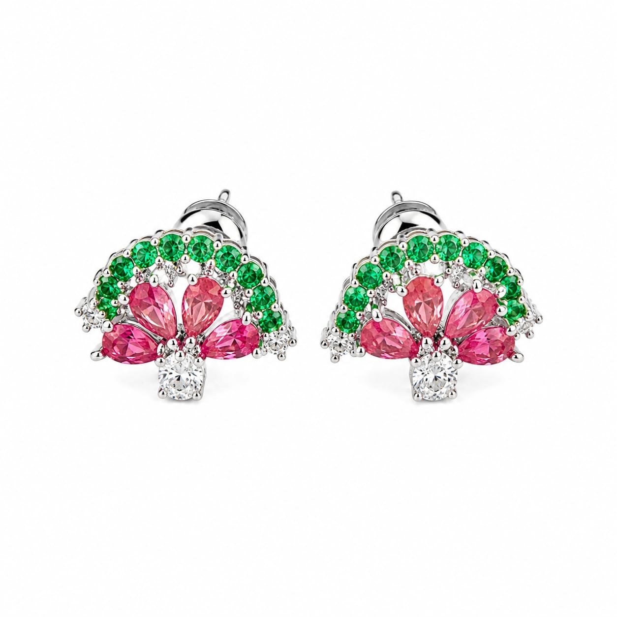 Warm Fortune 18K White Gold Plated Multicolor CZ Floral Drop Earrings