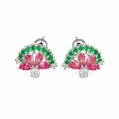 Warm Fortune 18K White Gold Plated Multicolor CZ Floral Drop Earrings