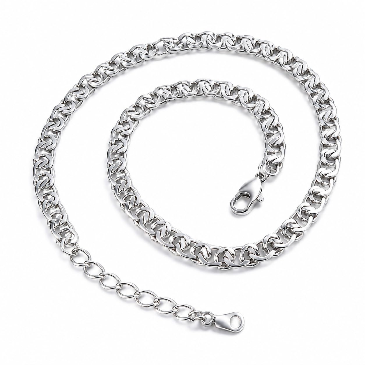 Warm Fortune 18K White Gold Plated Interlocking Curb Chain Necklace