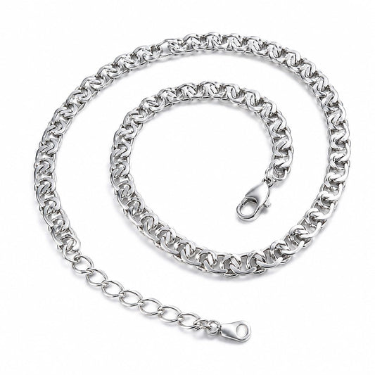 Warm Fortune 18K White Gold Plated Interlocking Curb Chain Necklace