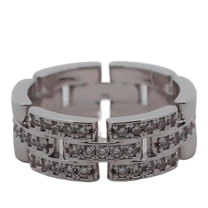 Warm Fortune Gold Plated Cubic Zirconia Band Ring, Hip Hop Street Style For Man or Women Fashion Jewelry