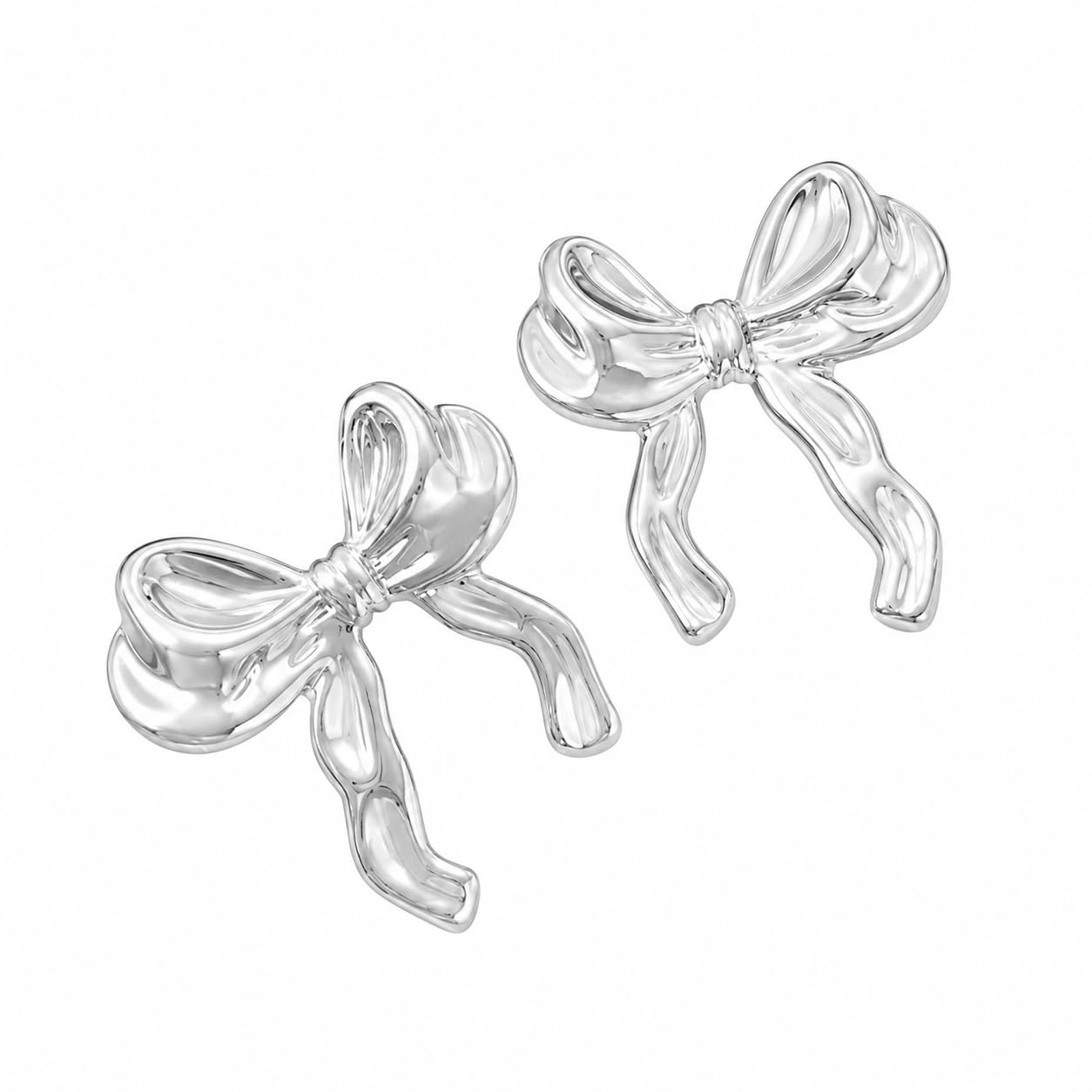 Warm Fortune 18K White Gold Plated Sculpted Ribbon Bow Stud Earrings