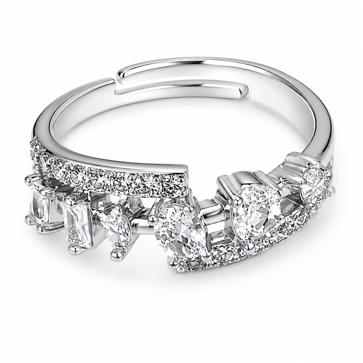 Warm Fortune Open Shank Mixed Shape Cubic Zirconia Ring for Women,18K Gold Plated Multi-cut CZ Casual Statement Jewelry