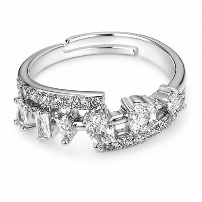 Warm Fortune Open Shank Mixed Shape Cubic Zirconia Ring for Women,18K Gold Plated Multi-cut CZ Casual Statement Jewelry