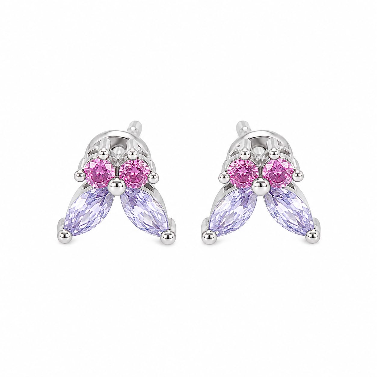 Warm Fortune 18K Gold Plated Petal Shaped Mixed Round & Marquise Cubic Zirconia Stud Earrings for Adult Women Hypoallergenic Daily & Occasion Gift Jewelry