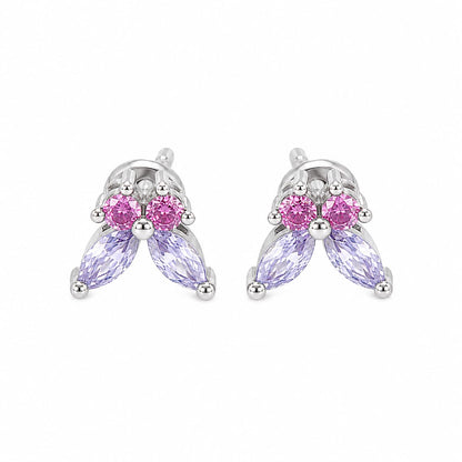 Warm Fortune 18K Gold Plated Petal Shaped Mixed Round & Marquise Cubic Zirconia Stud Earrings for Adult Women Hypoallergenic Daily & Occasion Gift Jewelry