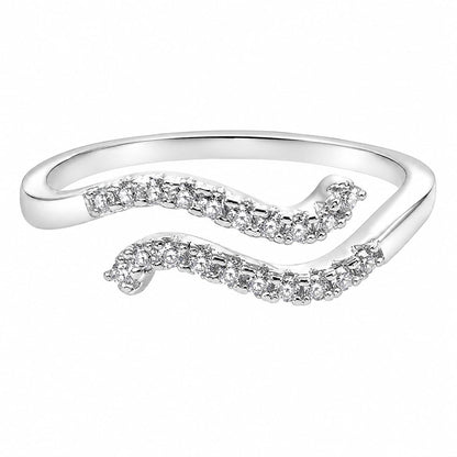 Warm Fortune Curved S Shaped Fashion Ring for Women, 18K White Gold Plated CZ Open Adjustable Daily Stackable Ring