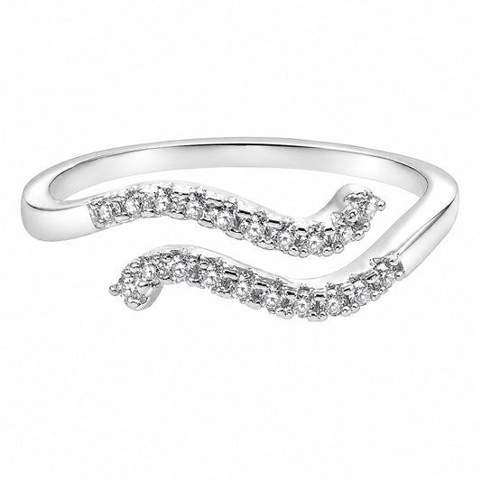 Warm Fortune Curved S Shaped Fashion Ring for Women, 18K White Gold Plated CZ Open Adjustable Daily Stackable Ring