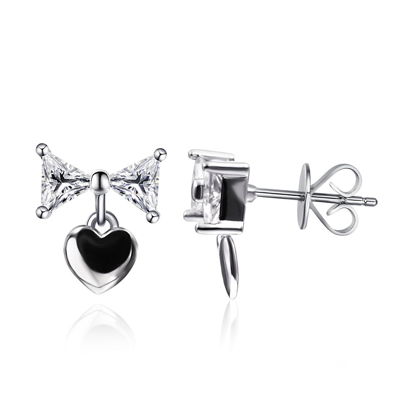 Warm Fortune Moissanite Bow Stud Earrings for Women, DE VVS Lab Created, Brilliant Round Cut, 925 Sterling Silver with 18K White Gold Plated Hypoallergenic