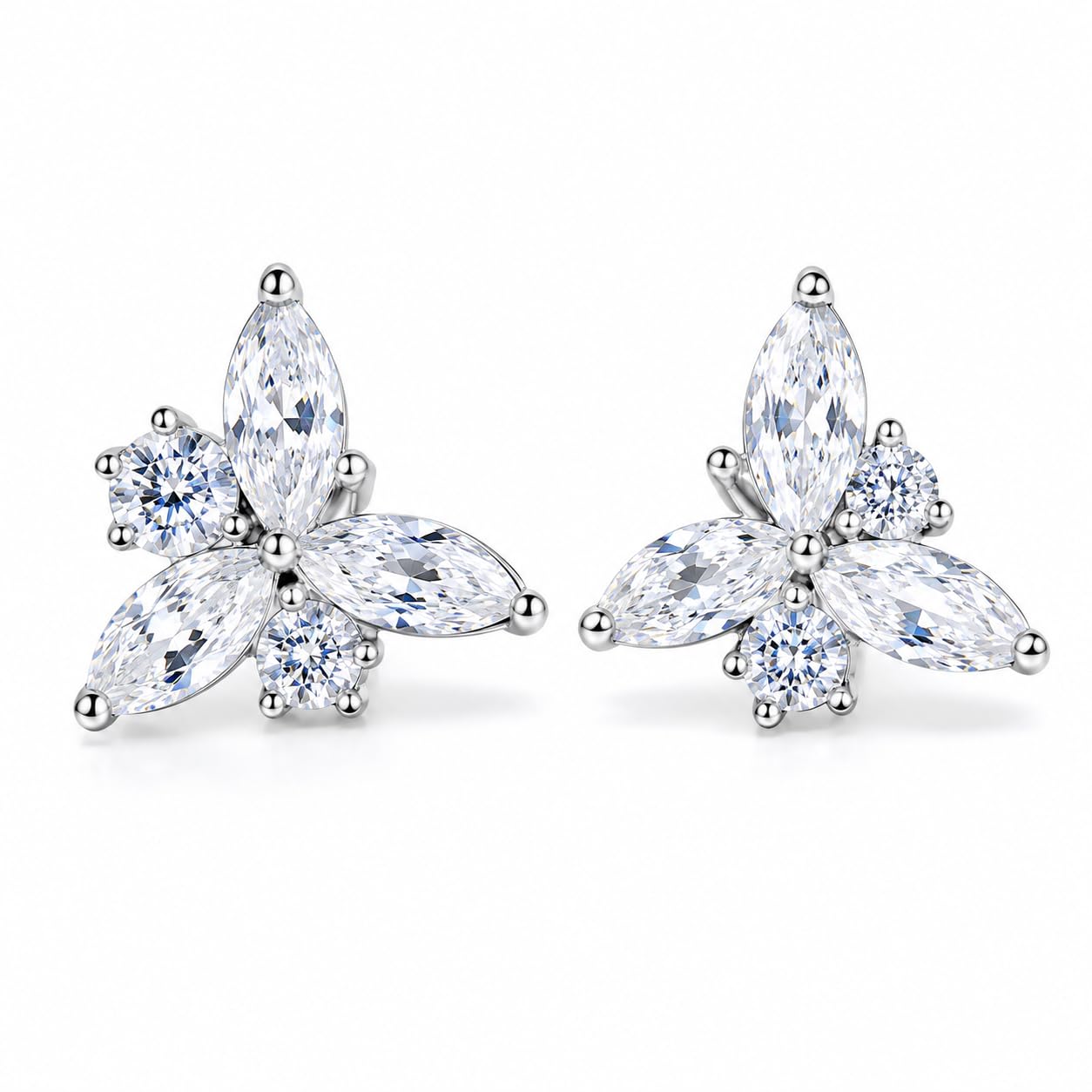 Warm Fortune 18K White Gold Plated CZ Floral Stud Earrings