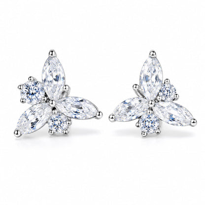 Warm Fortune 18K White Gold Plated CZ Floral Stud Earrings