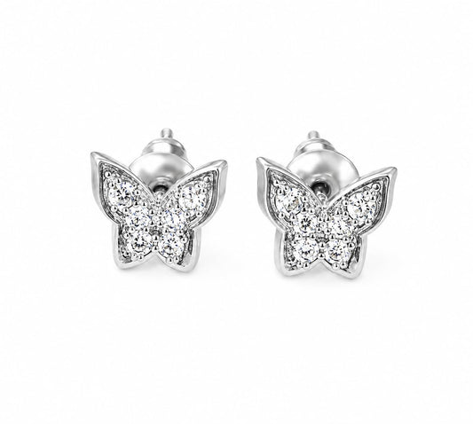 Warm Fortune 18K Gold Plated Butterfly Cubic Zirconia Stud Earrings for Women Hypoallergenic - Valentine's Day, Mother's Day, Birthday Gift for Her