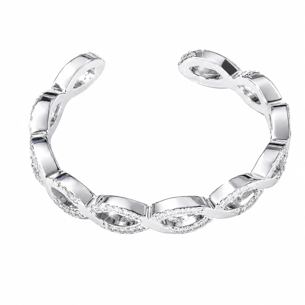 Warm Fortune Twist Link Cubic Zirconia Open Adjustable Stackable Promise Ring for Women, 18K Gold Plated Band Jewelry Gift
