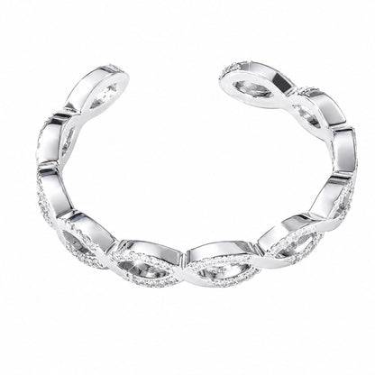 Warm Fortune Twist Link Cubic Zirconia Open Adjustable Stackable Promise Ring for Women, 18K Gold Plated Band Jewelry Gift