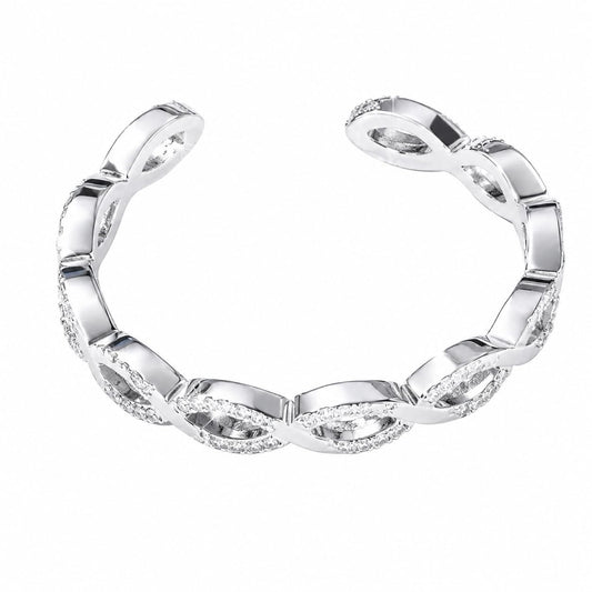 Warm Fortune Twist Link Cubic Zirconia Open Adjustable Stackable Promise Ring for Women, 18K Gold Plated Band Jewelry Gift