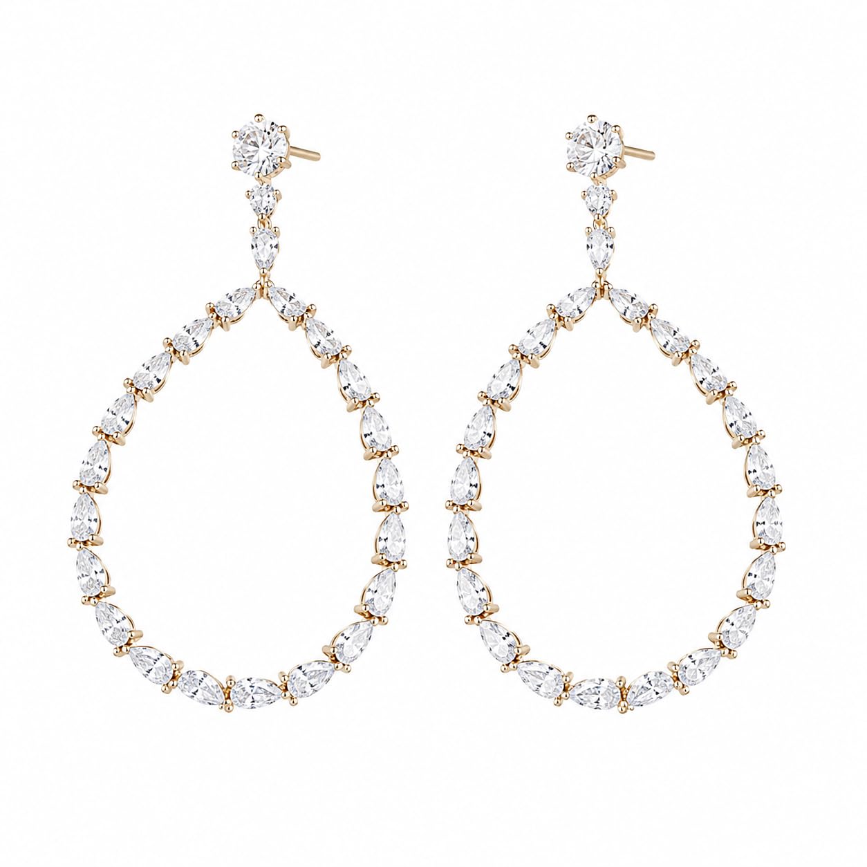 Warm Fortune 18K Gold Plated Pear CZ Teardrop Dangle Earrings for Women