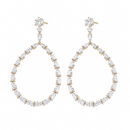Warm Fortune 18K Gold Plated Pear CZ Teardrop Dangle Earrings for Women
