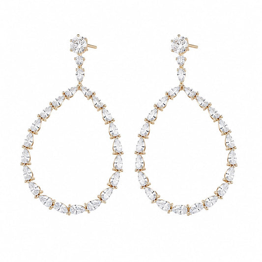 Warm Fortune 18K Gold Plated Pear CZ Teardrop Dangle Earrings for Women