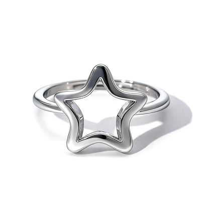 Warm Fortune Openwork Star Statement Ring for Women, 18K Gold Plated Adjustable Band, Dainty Hollow Star Fashion Jewelry
