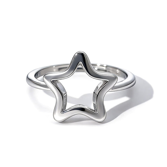 Warm Fortune Openwork Star Statement Ring for Women, 18K Gold Plated Adjustable Band, Dainty Hollow Star Fashion Jewelry
