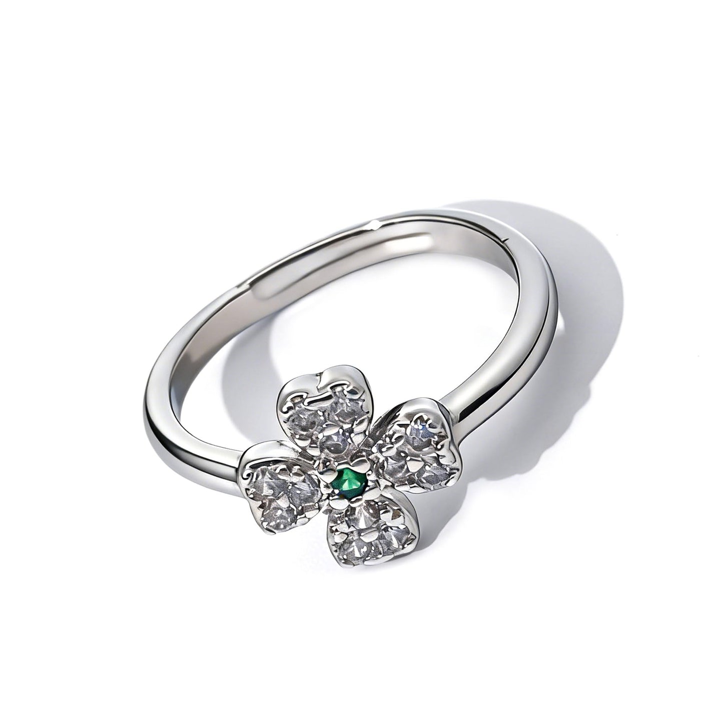 Warm Fortune Four-Leaf Clover Promise Ring for Her - 18K Gold Plated Cubic Zirconia, Stackable Gift Valentine's Day, Fashion & Daily Elegant Wear,Adjustable