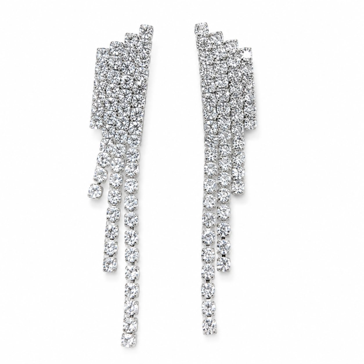 Warm Fortune 18K Gold Plated Multi-Row Round Cubic Zirconia Tiered Long Tassel Dangle Earrings for Adult Women Hypoallergenic - Valentine's Day, Mother's Day, Birthday Gift for Her