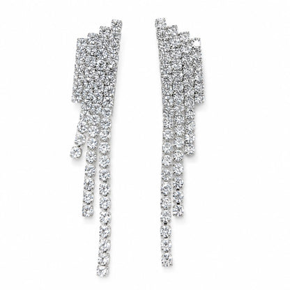 Warm Fortune 18K Gold Plated Multi-Row Round Cubic Zirconia Tiered Long Tassel Dangle Earrings for Adult Women Hypoallergenic - Valentine's Day, Mother's Day, Birthday Gift for Her