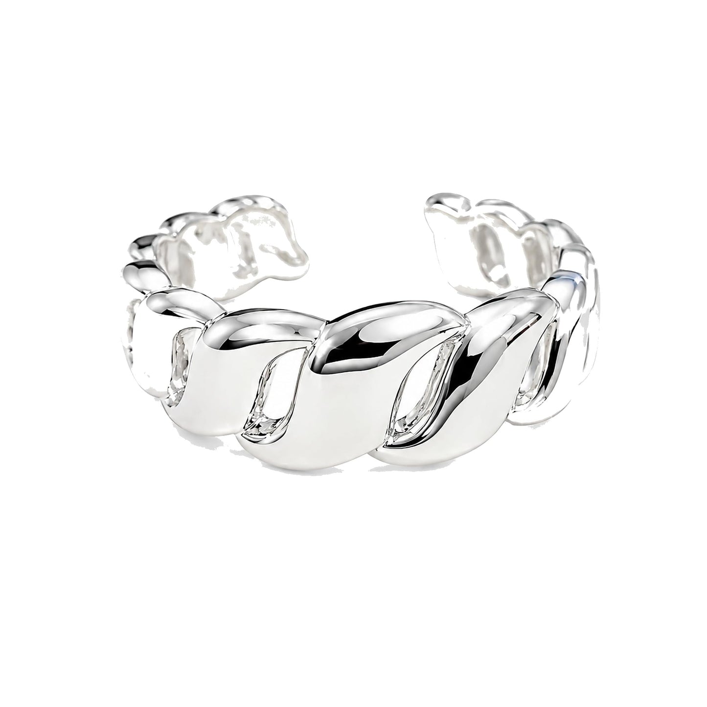 Warm Fortune Cuban Link Open Promise Ring for Her - 18K Gold Plated Cubic Zirconia, Stackable Gift Valentine's Day, Fashion & Daily Elegant Wear, Adjustable