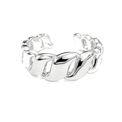 Warm Fortune Cuban Link Open Promise Ring for Her - 18K Gold Plated Cubic Zirconia, Stackable Gift Valentine's Day, Fashion & Daily Elegant Wear, Adjustable