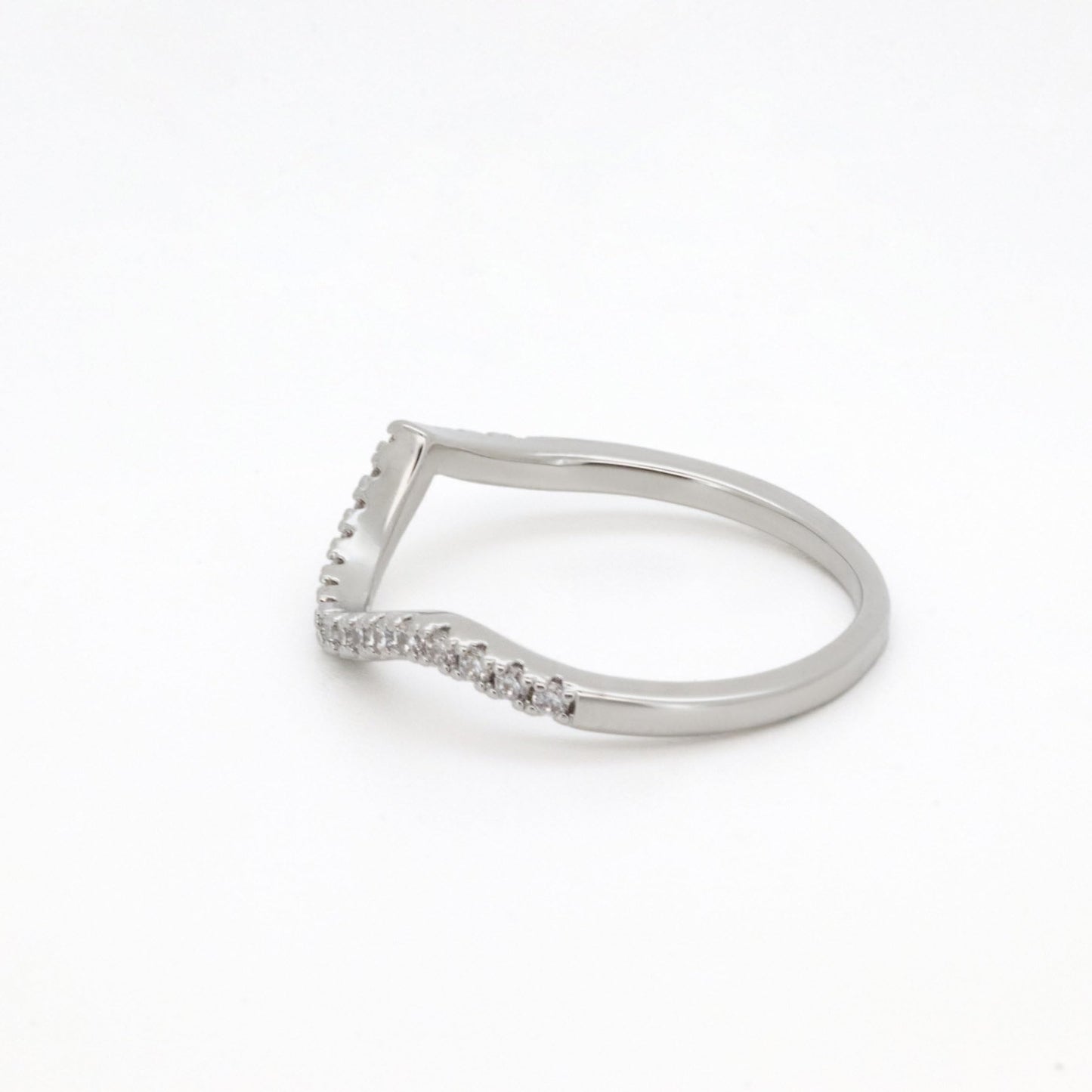 Warm Fortune V-Shape Pave CZ Stackable Band Ring for Women,18K Gold Plated Curved Wave Promise Wedding Jewelry Gift, Size 6-9