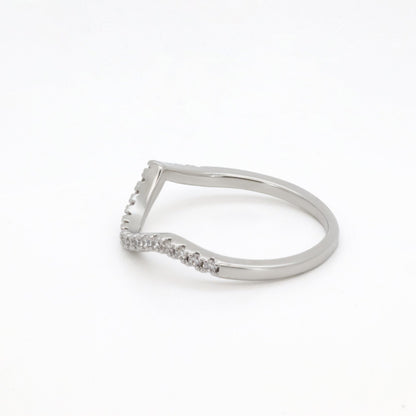 Warm Fortune V-Shape Pave CZ Stackable Band Ring for Women,18K Gold Plated Curved Wave Promise Wedding Jewelry Gift, Size 6-9