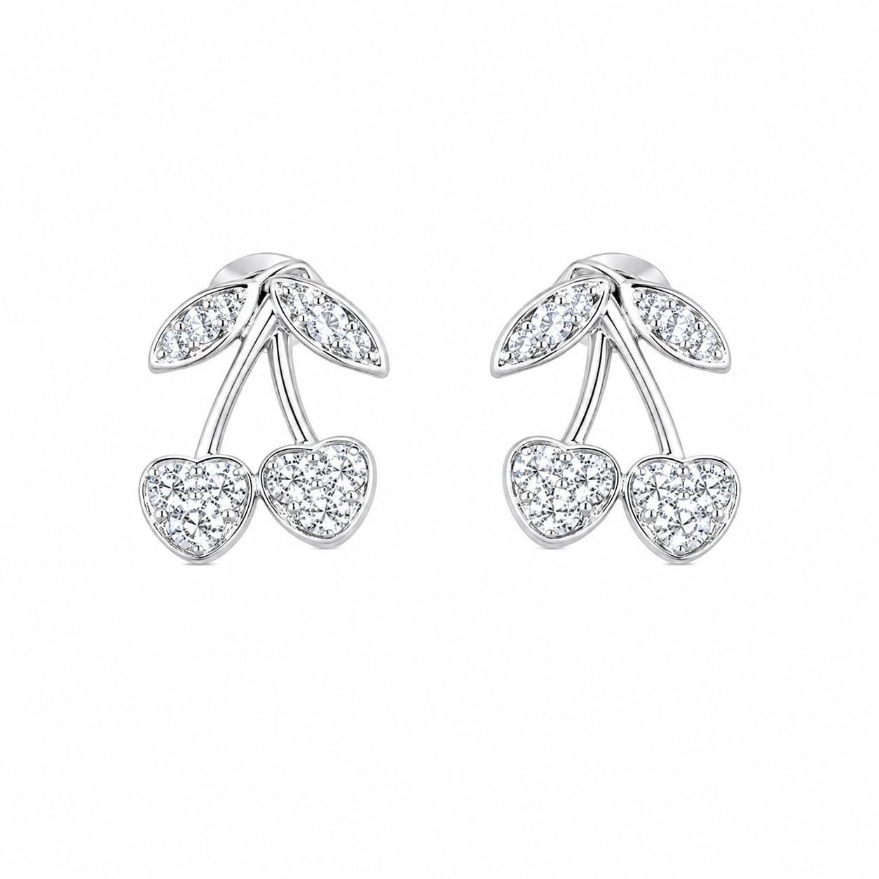 Warm Fortune 18K White Gold Plated CZ Cherry Stud Earrings for Women