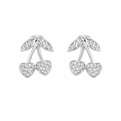 Warm Fortune 18K White Gold Plated CZ Cherry Stud Earrings for Women