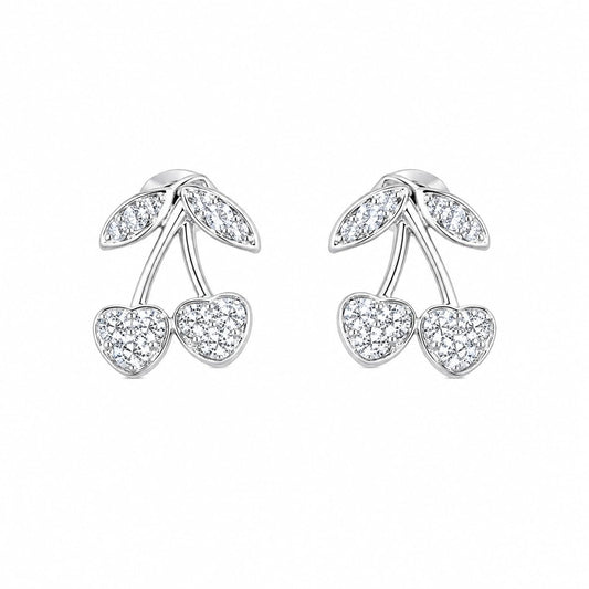 Warm Fortune 18K White Gold Plated CZ Cherry Stud Earrings for Women