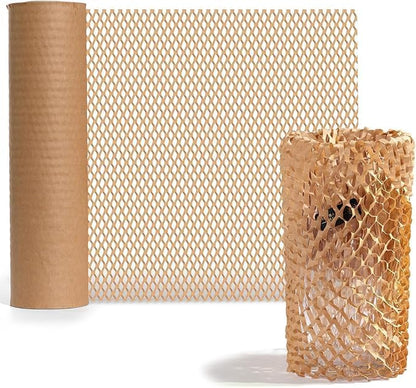 Warm Fortune Honeycomb Packing Paper Roll 12" x 984 Ft, Brown Kraft Honeycomb Cushioning Wrap for Moving, Shipping, Packing, Wrapping, Void Fill, Eco Friendly Packaging and Protective Paper