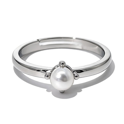 Warm Fortune Single Pearl Open Ring for Women,  18K Gold Plated Adjustable Thin Band, Dainty Freshwater Pearl Minimalist Jewelry