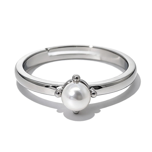 Warm Fortune Single Pearl Open Ring for Women,  18K Gold Plated Adjustable Thin Band, Dainty Freshwater Pearl Minimalist Jewelry