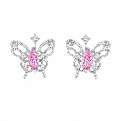Warm Fortune 18K White Gold Plated Pink CZ Butterfly Stud Earrings